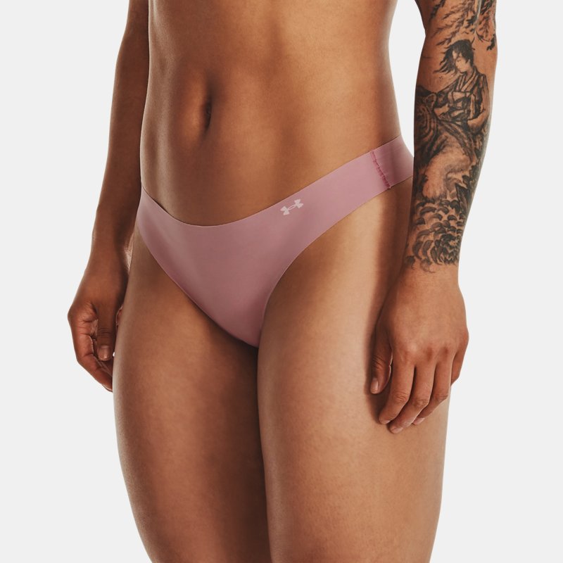 Women's Under Armour Pure Stretch Thong 3-Pack Pink Elixir / Halo Gray / White M